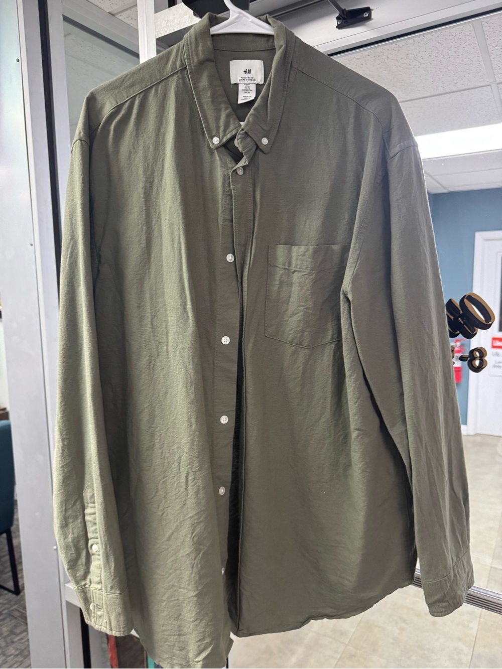 H&M Olive Button-Up Long Sleeve Shirt